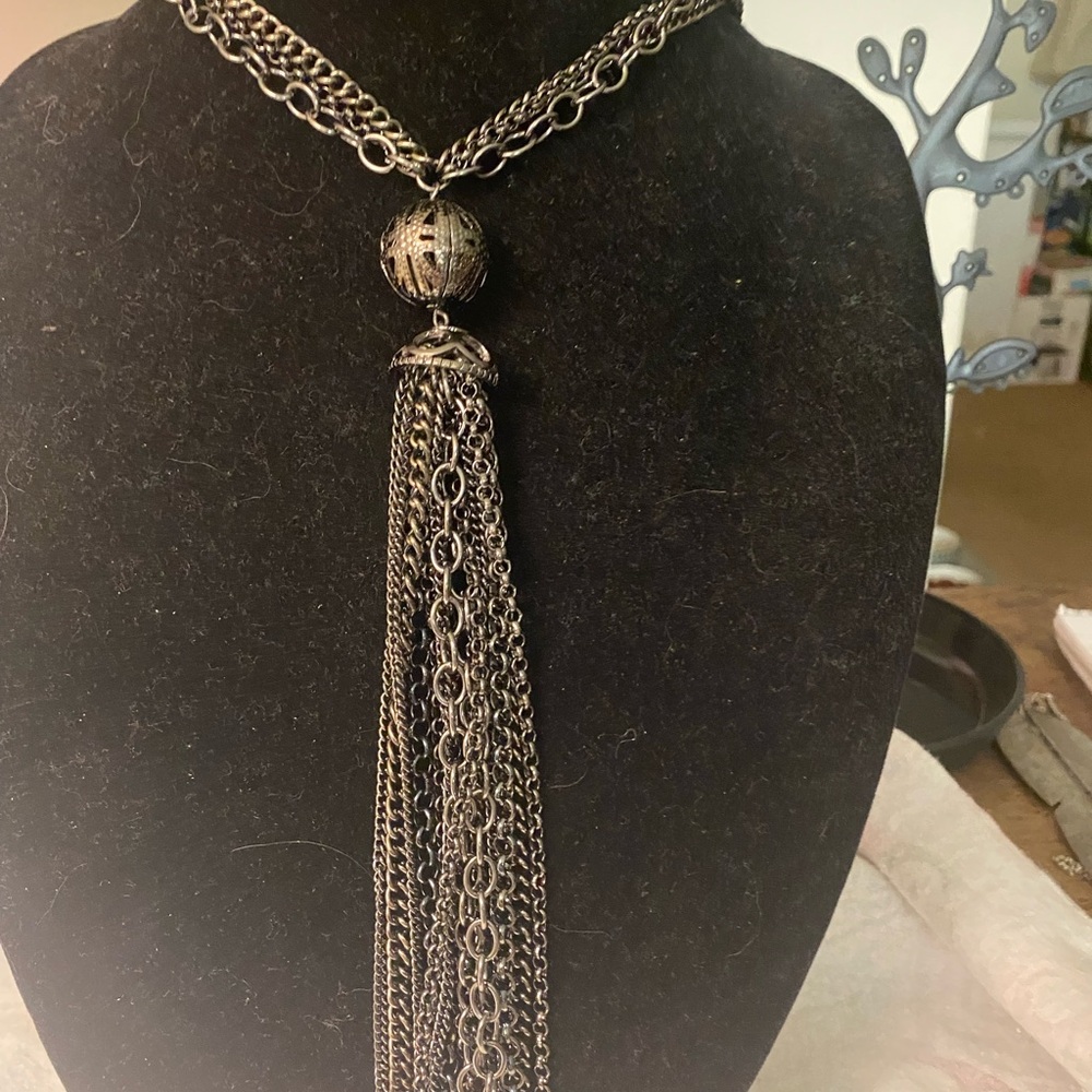 Source Unknown: Vintage Silver Chain Tassel Necklace